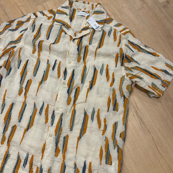 NWT Topman Cream and Orange Casual Button Down Shirt with Abstract Pattern - Picture 1 of 2